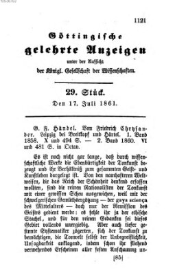 Göttingische gelehrte Anzeigen (Göttingische Zeitungen von gelehrten Sachen) Mittwoch 17. Juli 1861