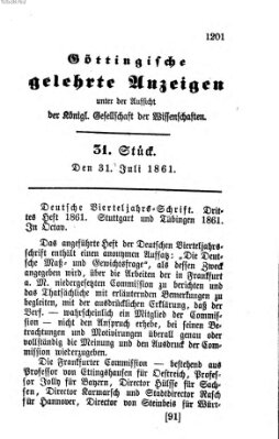 Göttingische gelehrte Anzeigen (Göttingische Zeitungen von gelehrten Sachen) Mittwoch 31. Juli 1861