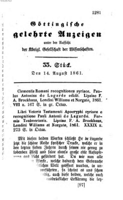 Göttingische gelehrte Anzeigen (Göttingische Zeitungen von gelehrten Sachen) Mittwoch 14. August 1861