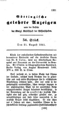 Göttingische gelehrte Anzeigen (Göttingische Zeitungen von gelehrten Sachen) Mittwoch 21. August 1861