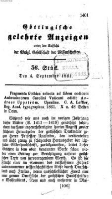 Göttingische gelehrte Anzeigen (Göttingische Zeitungen von gelehrten Sachen) Mittwoch 4. September 1861