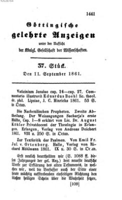 Göttingische gelehrte Anzeigen (Göttingische Zeitungen von gelehrten Sachen) Mittwoch 11. September 1861