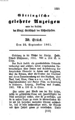 Göttingische gelehrte Anzeigen (Göttingische Zeitungen von gelehrten Sachen) Mittwoch 25. September 1861