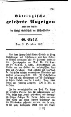 Göttingische gelehrte Anzeigen (Göttingische Zeitungen von gelehrten Sachen) Mittwoch 2. Oktober 1861