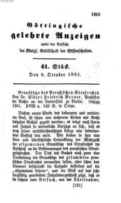 Göttingische gelehrte Anzeigen (Göttingische Zeitungen von gelehrten Sachen) Mittwoch 9. Oktober 1861