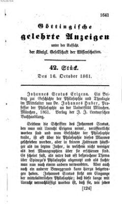 Göttingische gelehrte Anzeigen (Göttingische Zeitungen von gelehrten Sachen) Mittwoch 16. Oktober 1861