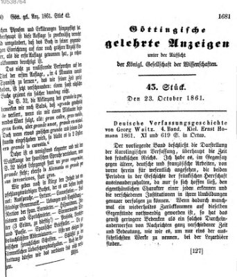 Göttingische gelehrte Anzeigen (Göttingische Zeitungen von gelehrten Sachen) Mittwoch 23. Oktober 1861