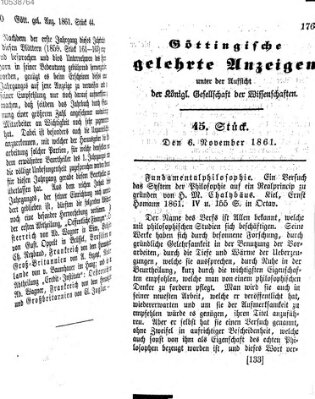 Göttingische gelehrte Anzeigen (Göttingische Zeitungen von gelehrten Sachen) Mittwoch 6. November 1861