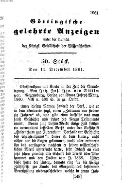 Göttingische gelehrte Anzeigen (Göttingische Zeitungen von gelehrten Sachen) Mittwoch 11. Dezember 1861