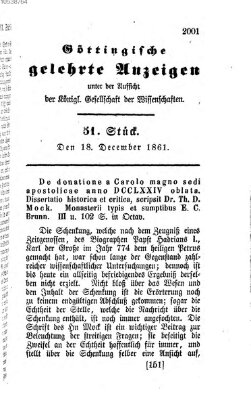 Göttingische gelehrte Anzeigen (Göttingische Zeitungen von gelehrten Sachen) Mittwoch 18. Dezember 1861