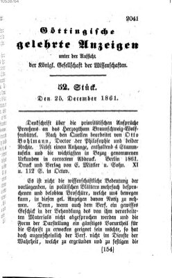 Göttingische gelehrte Anzeigen (Göttingische Zeitungen von gelehrten Sachen) Mittwoch 25. Dezember 1861