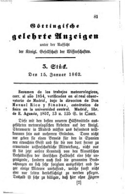 Göttingische gelehrte Anzeigen (Göttingische Zeitungen von gelehrten Sachen) Mittwoch 15. Januar 1862