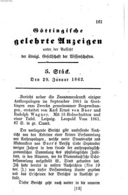 Göttingische gelehrte Anzeigen (Göttingische Zeitungen von gelehrten Sachen) Mittwoch 29. Januar 1862