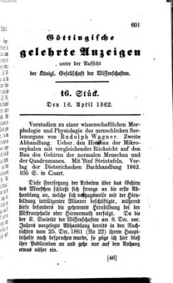 Göttingische gelehrte Anzeigen (Göttingische Zeitungen von gelehrten Sachen) Mittwoch 16. April 1862