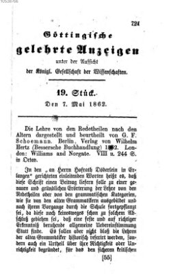 Göttingische gelehrte Anzeigen (Göttingische Zeitungen von gelehrten Sachen) Mittwoch 7. Mai 1862