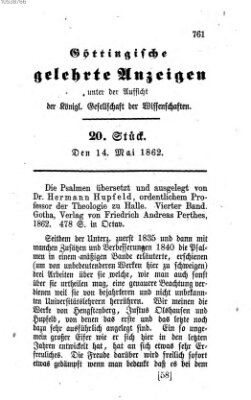 Göttingische gelehrte Anzeigen (Göttingische Zeitungen von gelehrten Sachen) Mittwoch 14. Mai 1862