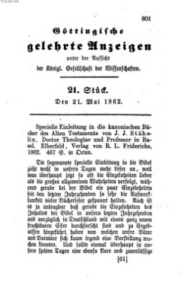 Göttingische gelehrte Anzeigen (Göttingische Zeitungen von gelehrten Sachen) Mittwoch 21. Mai 1862