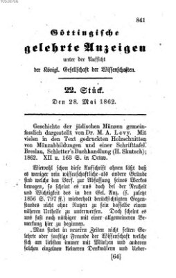 Göttingische gelehrte Anzeigen (Göttingische Zeitungen von gelehrten Sachen) Mittwoch 28. Mai 1862