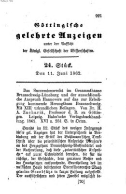 Göttingische gelehrte Anzeigen (Göttingische Zeitungen von gelehrten Sachen) Mittwoch 11. Juni 1862