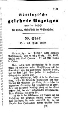 Göttingische gelehrte Anzeigen (Göttingische Zeitungen von gelehrten Sachen) Mittwoch 23. Juli 1862