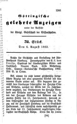 Göttingische gelehrte Anzeigen (Göttingische Zeitungen von gelehrten Sachen) Mittwoch 6. August 1862