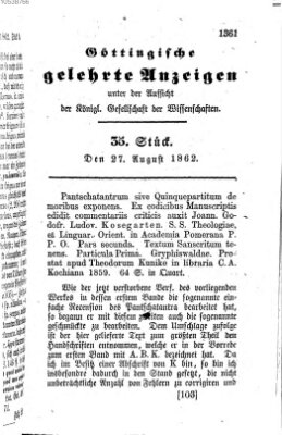 Göttingische gelehrte Anzeigen (Göttingische Zeitungen von gelehrten Sachen) Mittwoch 27. August 1862