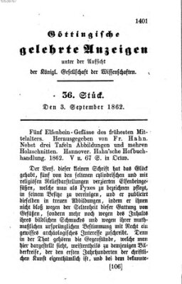 Göttingische gelehrte Anzeigen (Göttingische Zeitungen von gelehrten Sachen) Mittwoch 3. September 1862