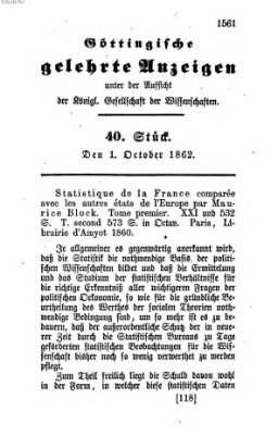 Göttingische gelehrte Anzeigen (Göttingische Zeitungen von gelehrten Sachen) Mittwoch 1. Oktober 1862