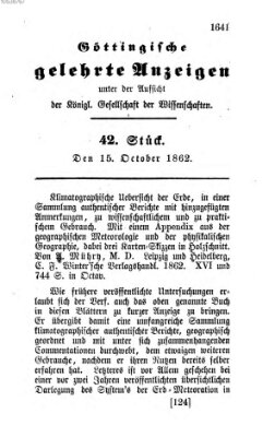 Göttingische gelehrte Anzeigen (Göttingische Zeitungen von gelehrten Sachen) Mittwoch 15. Oktober 1862