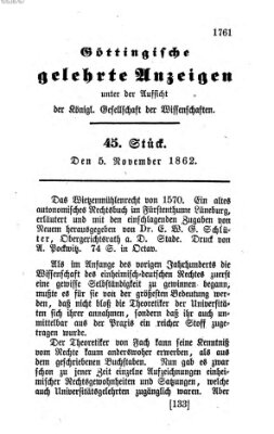 Göttingische gelehrte Anzeigen (Göttingische Zeitungen von gelehrten Sachen) Mittwoch 5. November 1862