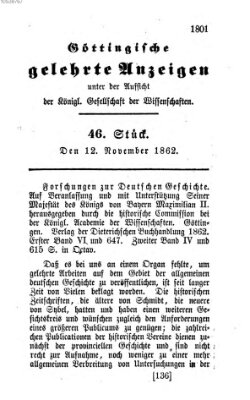 Göttingische gelehrte Anzeigen (Göttingische Zeitungen von gelehrten Sachen) Mittwoch 12. November 1862