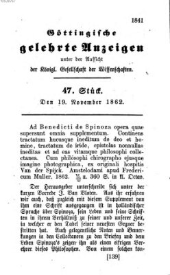 Göttingische gelehrte Anzeigen (Göttingische Zeitungen von gelehrten Sachen) Mittwoch 19. November 1862