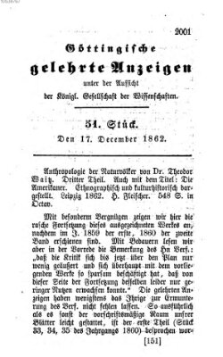 Göttingische gelehrte Anzeigen (Göttingische Zeitungen von gelehrten Sachen) Mittwoch 17. Dezember 1862