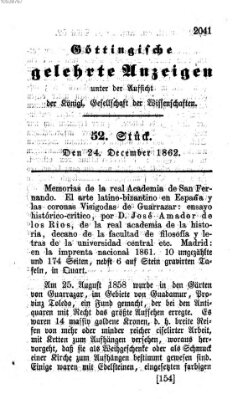 Göttingische gelehrte Anzeigen (Göttingische Zeitungen von gelehrten Sachen) Mittwoch 24. Dezember 1862