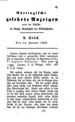 Göttingische gelehrte Anzeigen (Göttingische Zeitungen von gelehrten Sachen) Mittwoch 14. Januar 1863