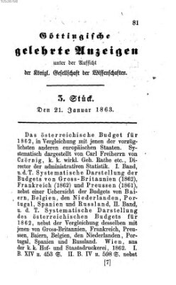 Göttingische gelehrte Anzeigen (Göttingische Zeitungen von gelehrten Sachen) Mittwoch 21. Januar 1863