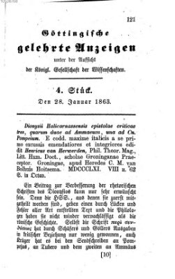 Göttingische gelehrte Anzeigen (Göttingische Zeitungen von gelehrten Sachen) Mittwoch 28. Januar 1863