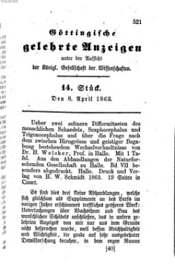 Göttingische gelehrte Anzeigen (Göttingische Zeitungen von gelehrten Sachen) Mittwoch 8. April 1863