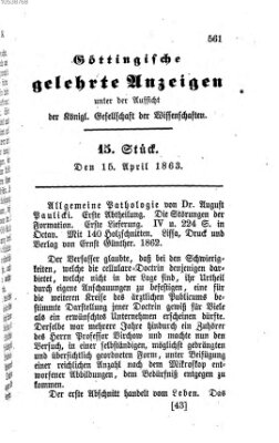 Göttingische gelehrte Anzeigen (Göttingische Zeitungen von gelehrten Sachen) Mittwoch 15. April 1863