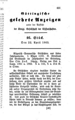 Göttingische gelehrte Anzeigen (Göttingische Zeitungen von gelehrten Sachen) Mittwoch 22. April 1863