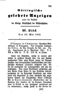 Göttingische gelehrte Anzeigen (Göttingische Zeitungen von gelehrten Sachen) Mittwoch 20. Mai 1863