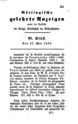 Göttingische gelehrte Anzeigen (Göttingische Zeitungen von gelehrten Sachen) Mittwoch 27. Mai 1863