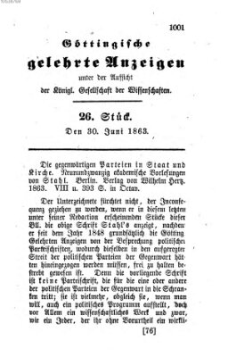 Göttingische gelehrte Anzeigen (Göttingische Zeitungen von gelehrten Sachen) Dienstag 30. Juni 1863