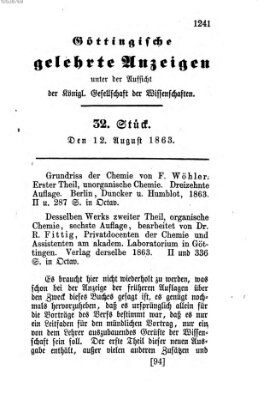 Göttingische gelehrte Anzeigen (Göttingische Zeitungen von gelehrten Sachen) Mittwoch 12. August 1863