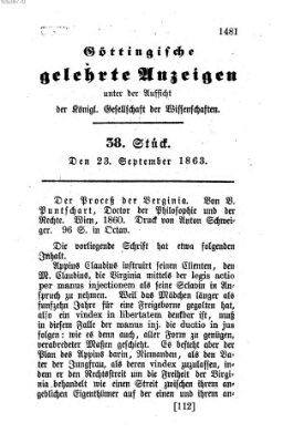 Göttingische gelehrte Anzeigen (Göttingische Zeitungen von gelehrten Sachen) Mittwoch 23. September 1863