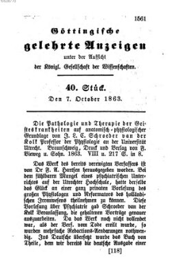 Göttingische gelehrte Anzeigen (Göttingische Zeitungen von gelehrten Sachen) Mittwoch 7. Oktober 1863