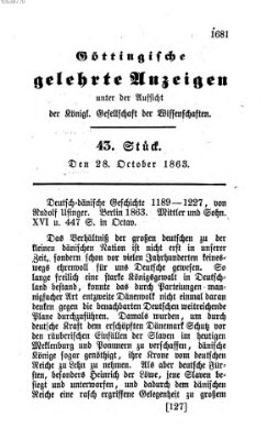 Göttingische gelehrte Anzeigen (Göttingische Zeitungen von gelehrten Sachen) Mittwoch 28. Oktober 1863