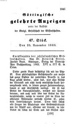 Göttingische gelehrte Anzeigen (Göttingische Zeitungen von gelehrten Sachen) Mittwoch 25. November 1863