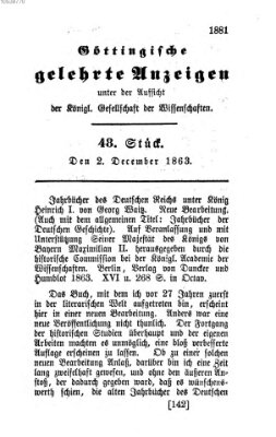 Göttingische gelehrte Anzeigen (Göttingische Zeitungen von gelehrten Sachen) Mittwoch 2. Dezember 1863