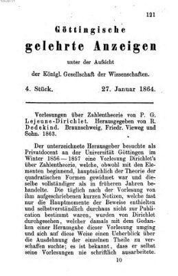 Göttingische gelehrte Anzeigen (Göttingische Zeitungen von gelehrten Sachen) Mittwoch 27. Januar 1864